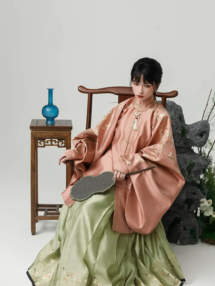 Ju Fen 橘粉 Orange Powder Ming Dynasty Liling Duijin Standing Collar Top & Mamian Aoqun Set