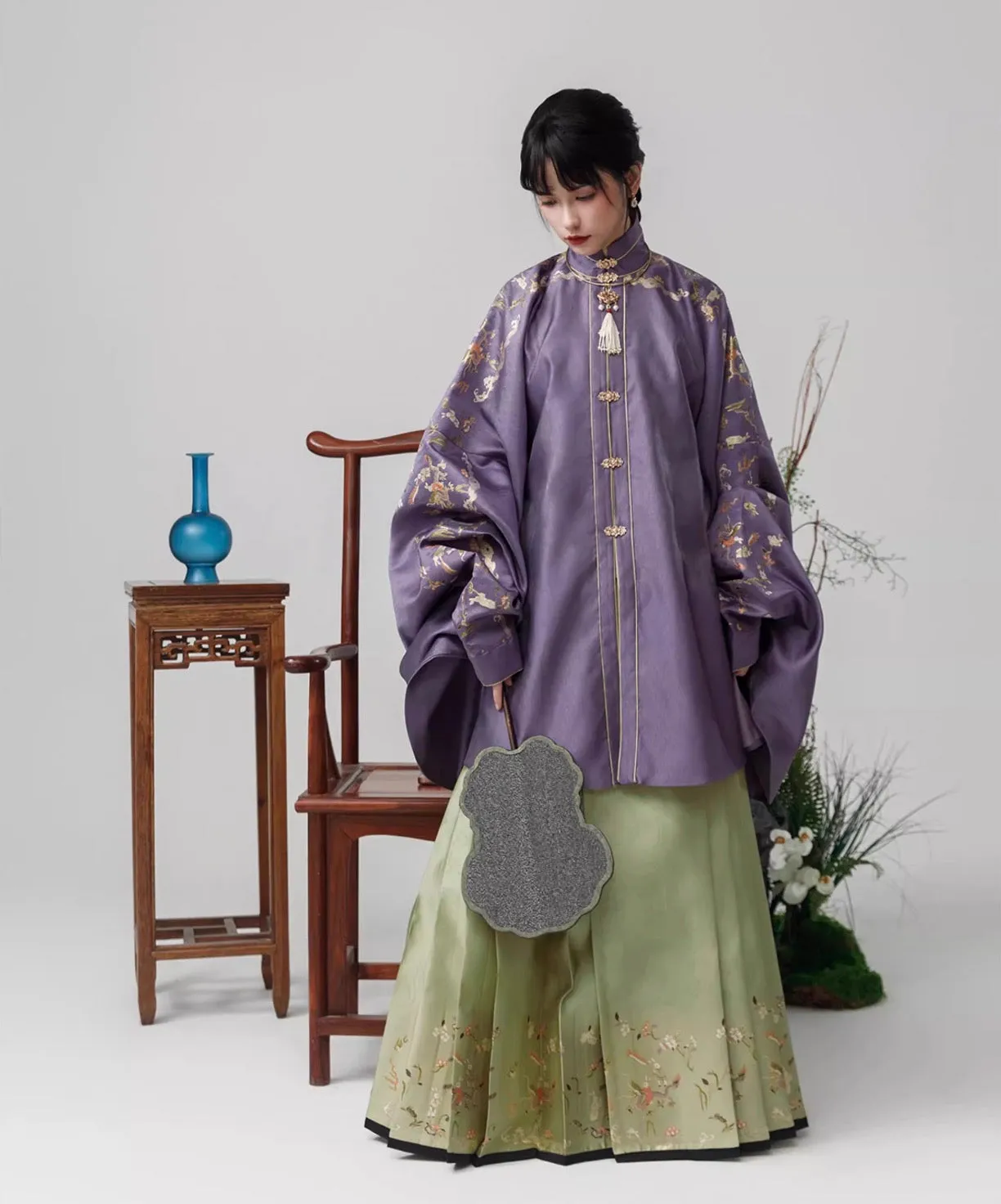 Ju Fen 橘粉 Orange Powder Ming Dynasty Liling Duijin Standing Collar Top & Mamian Aoqun Set