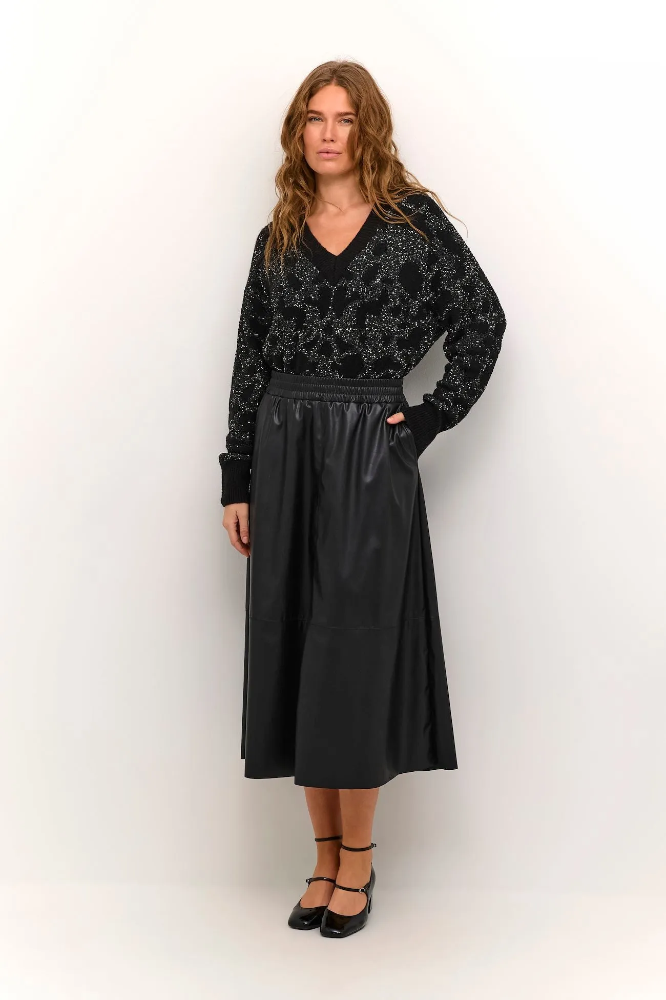 KAFFE MIKKA LONG SKIRT - BLACK DEEP