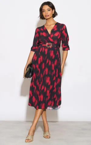 Kate And Pippa Positano Chiffon Midi Dress in Red and black Print