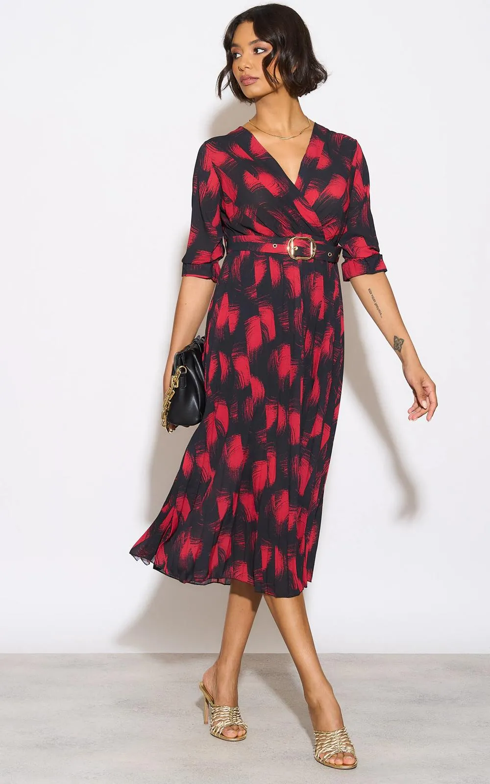 Kate And Pippa Positano Chiffon Midi Dress in Red and black Print