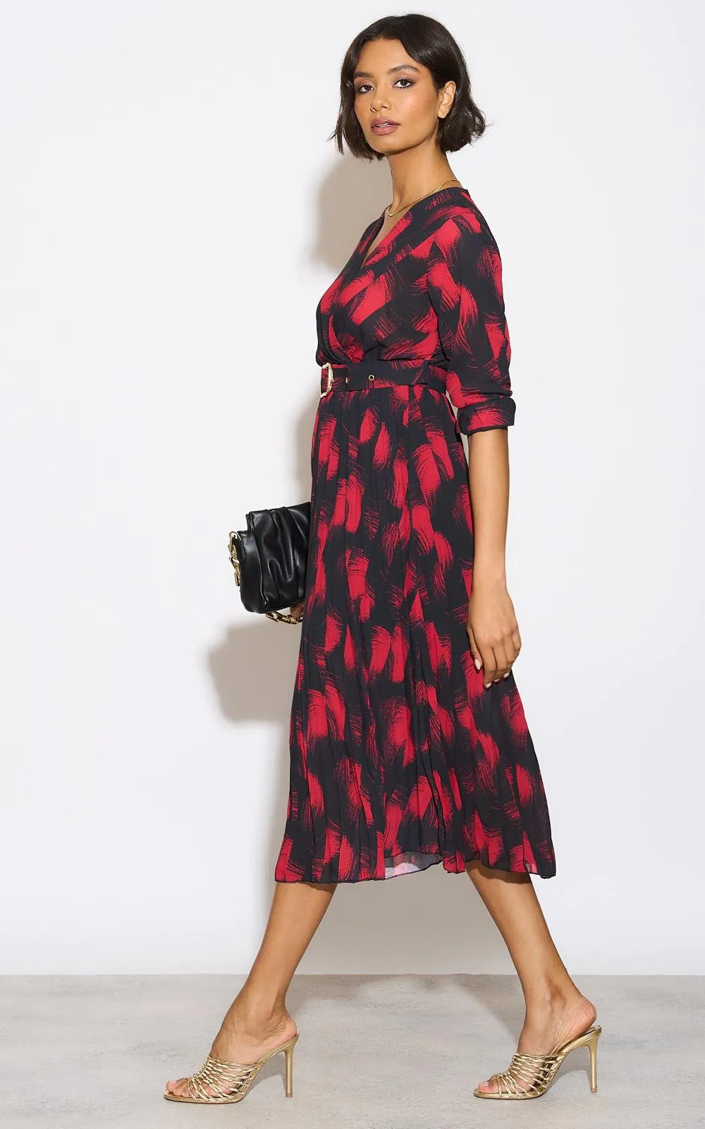 Kate And Pippa Positano Chiffon Midi Dress in Red and black Print