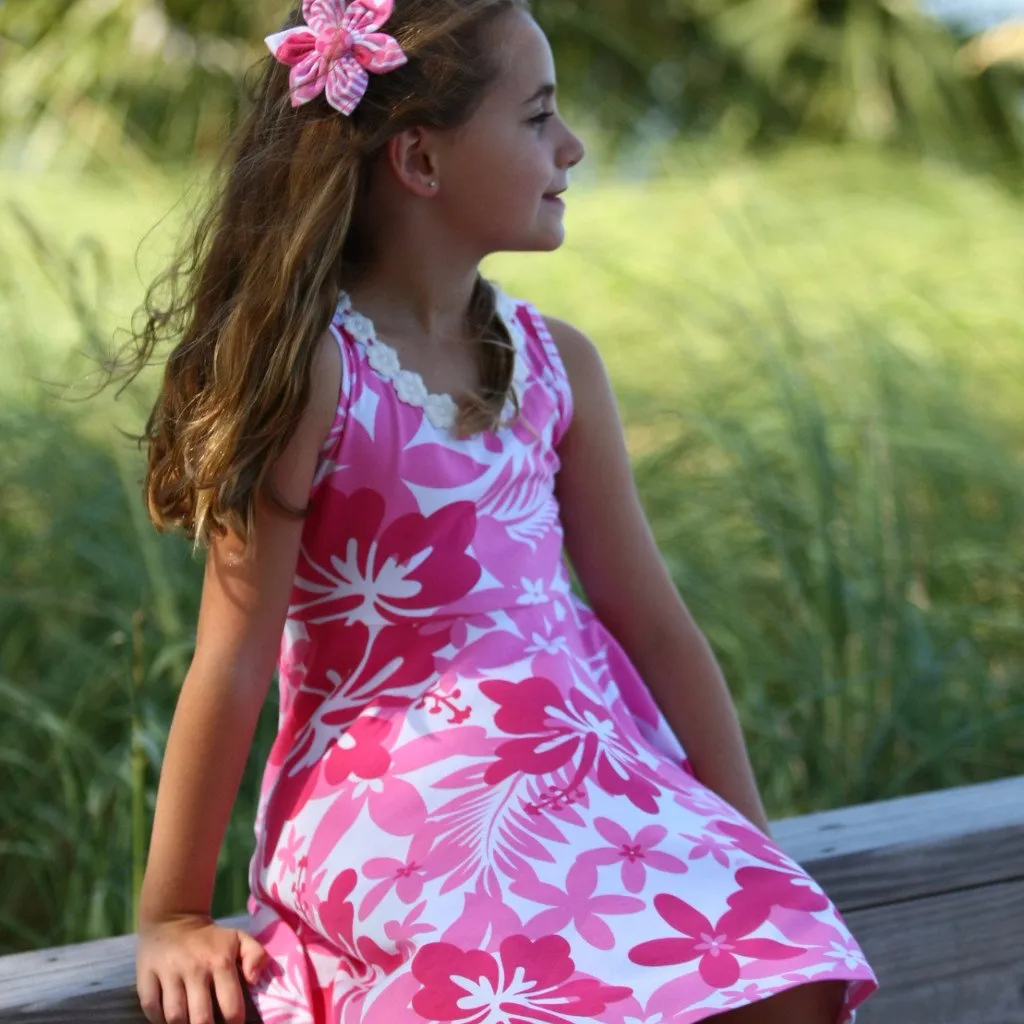 Little Cupcake Tank Full Circle Twirling Dress in Hibiscus Flower