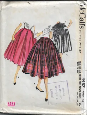 McCalls 4457 Vintage Sewing Pattern 1950s Teen Junior Rockabilly Pleated Skirt