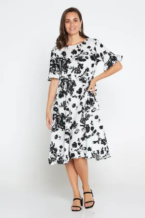 Nasira Cotton Dress - White/Black Floral