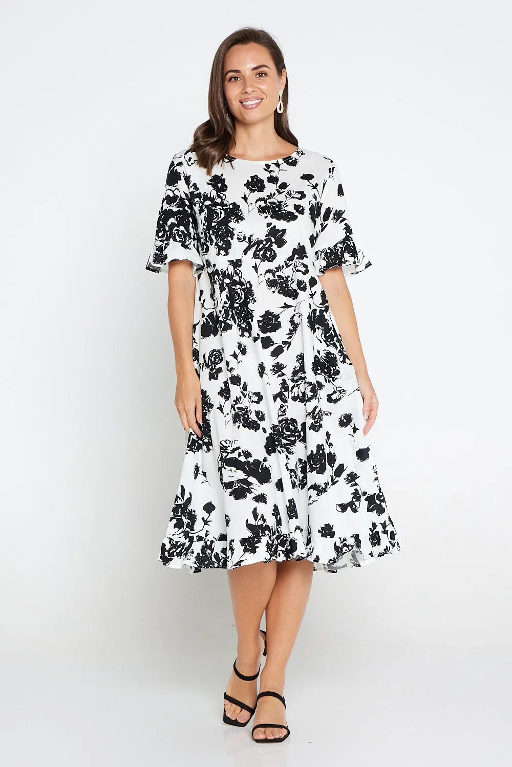 Nasira Cotton Dress - White/Black Floral