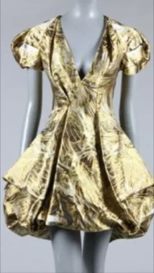 Original Alexander McQueen - Short Sleeve Gold and Silver Brocaded Evening Dress - IT 42