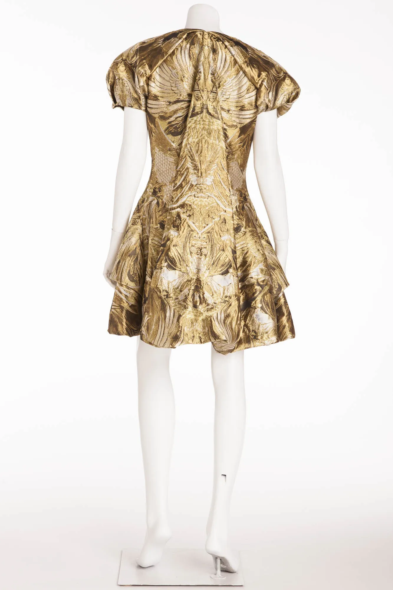 Original Alexander McQueen - Short Sleeve Gold and Silver Brocaded Evening Dress - IT 42