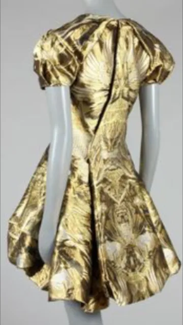 Original Alexander McQueen - Short Sleeve Gold and Silver Brocaded Evening Dress - IT 42