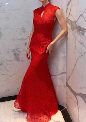 Red Anthurium Keyhole Bridal Qipao - RTW