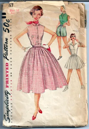 Simplicity 1167 Ladies Pleated Skirt Shorts Vintage Sewing Pattern 1950s