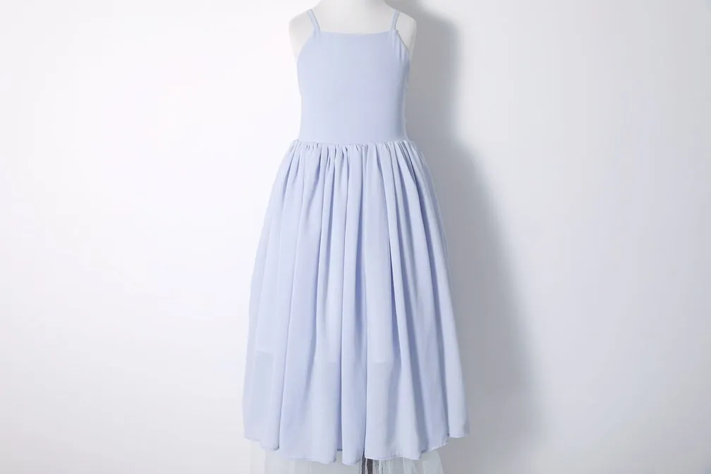 Sofia French Chiffon Dusty Blue Girls Dress