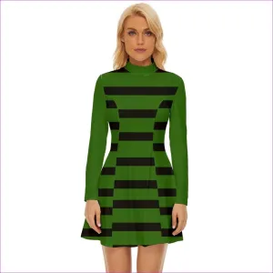 Striped Long-Sleeve Velour Longline Dress