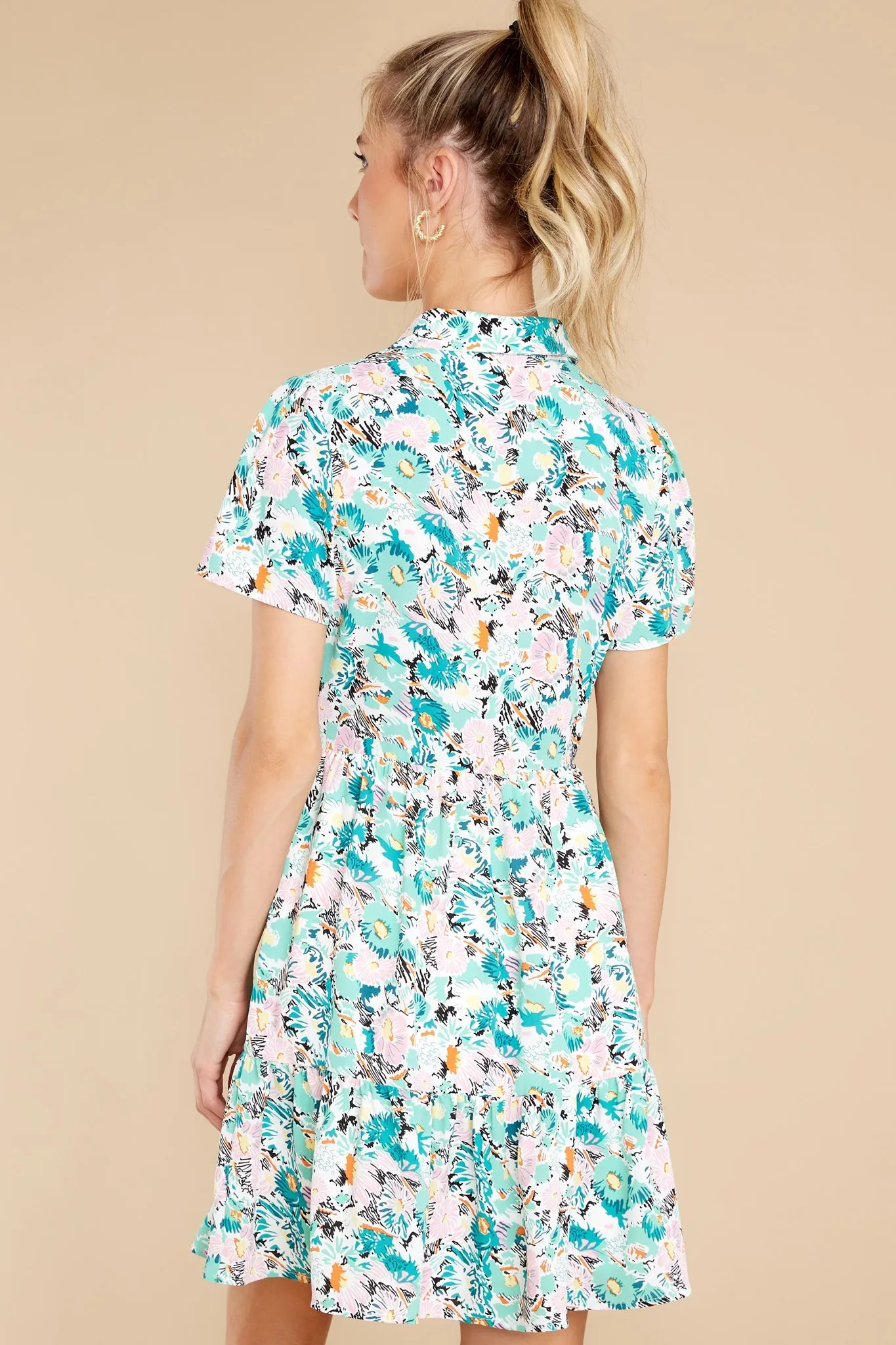 Sweet Daydreams Light Green Hirst Print Shirt Dress