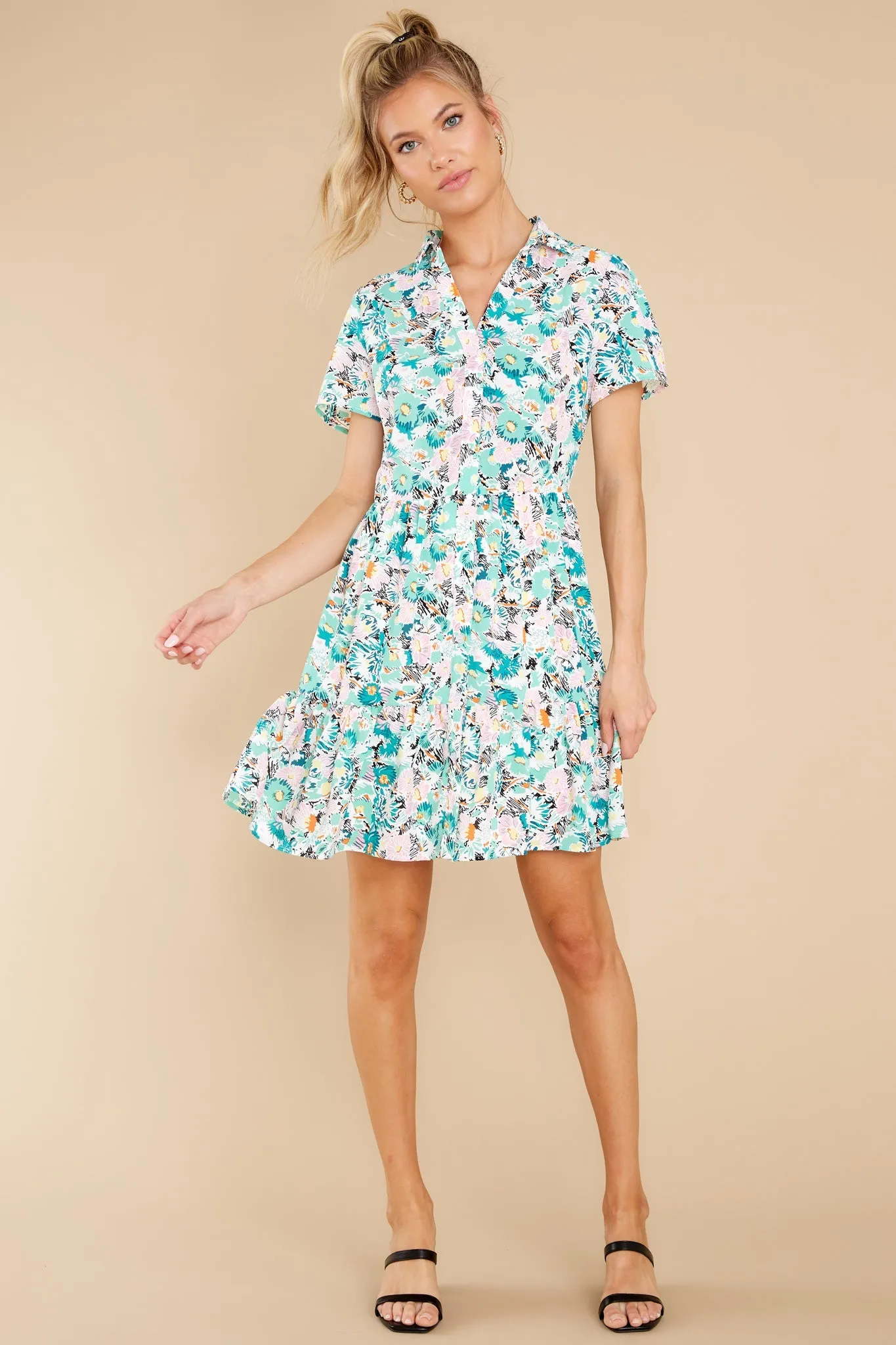 Sweet Daydreams Light Green Hirst Print Shirt Dress