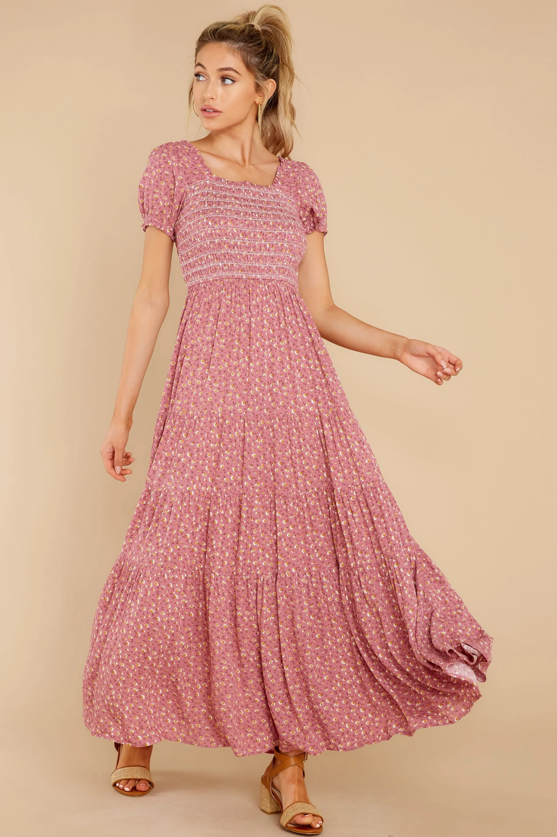 Tagalongs Rose Pink Floral Print Maxi Dress