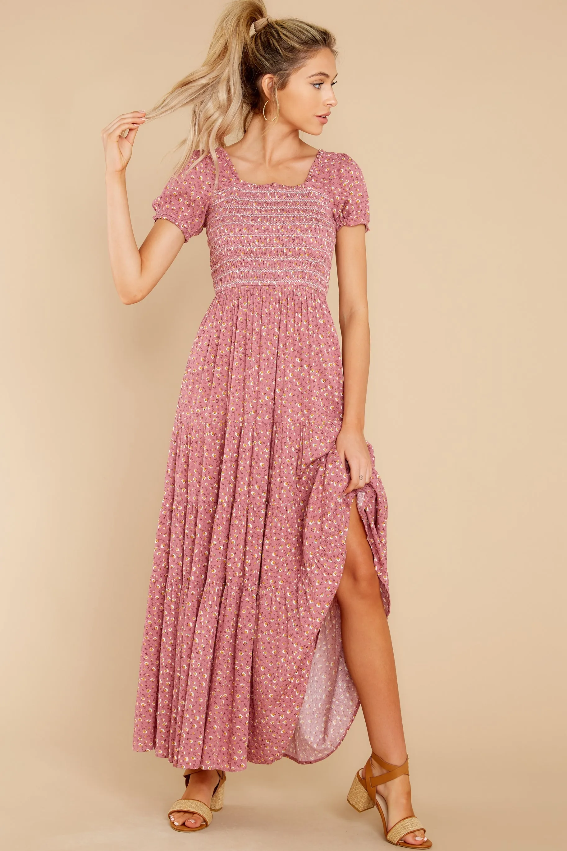 Tagalongs Rose Pink Floral Print Maxi Dress