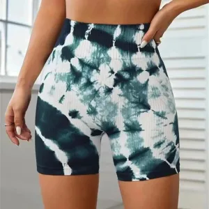 Tie Dye Running Yoga Shorts High Waist Peach Hip Fitness Pants Sports Short