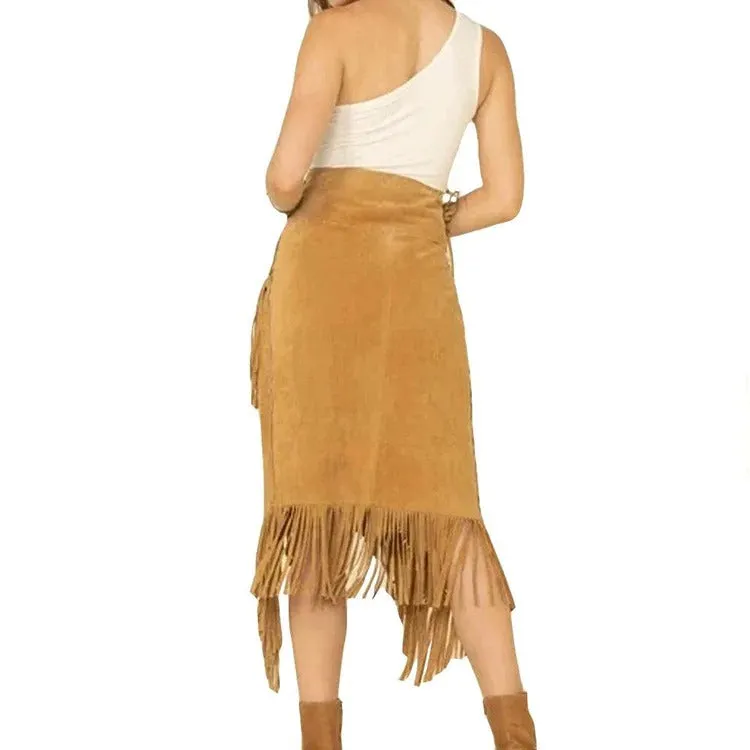 Trendy Asymmetrical Women Fringe Leather Skirt