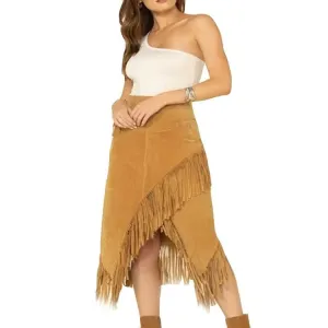 Trendy Asymmetrical Women Fringe Leather Skirt